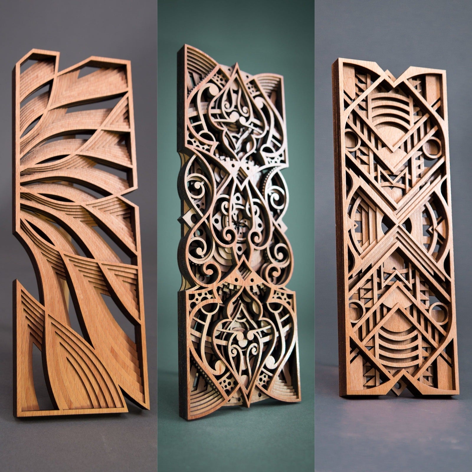 Triptych of Wooden Wall Art Panels – Art by Philip Roberts